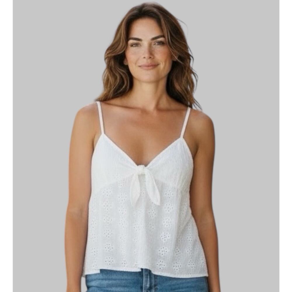 Old Navy Tie Front Eyelet Embroidered Cami Top Coquette Fairy Cottagecore Size L